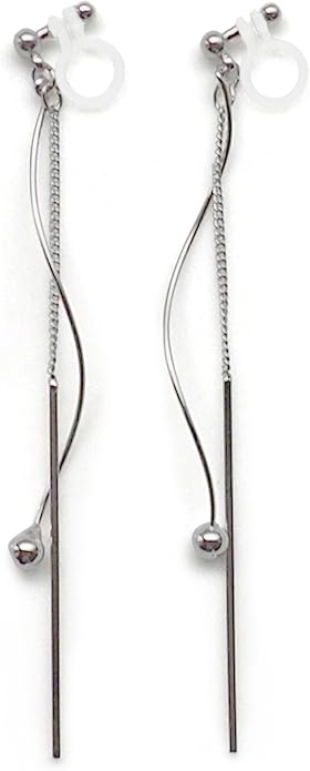 Comfortable Stick Invisible Clip On Earrings Gold Dangle Long Waved Threader Bar Clip-On Non Pierced Earrings Silver For Women,…