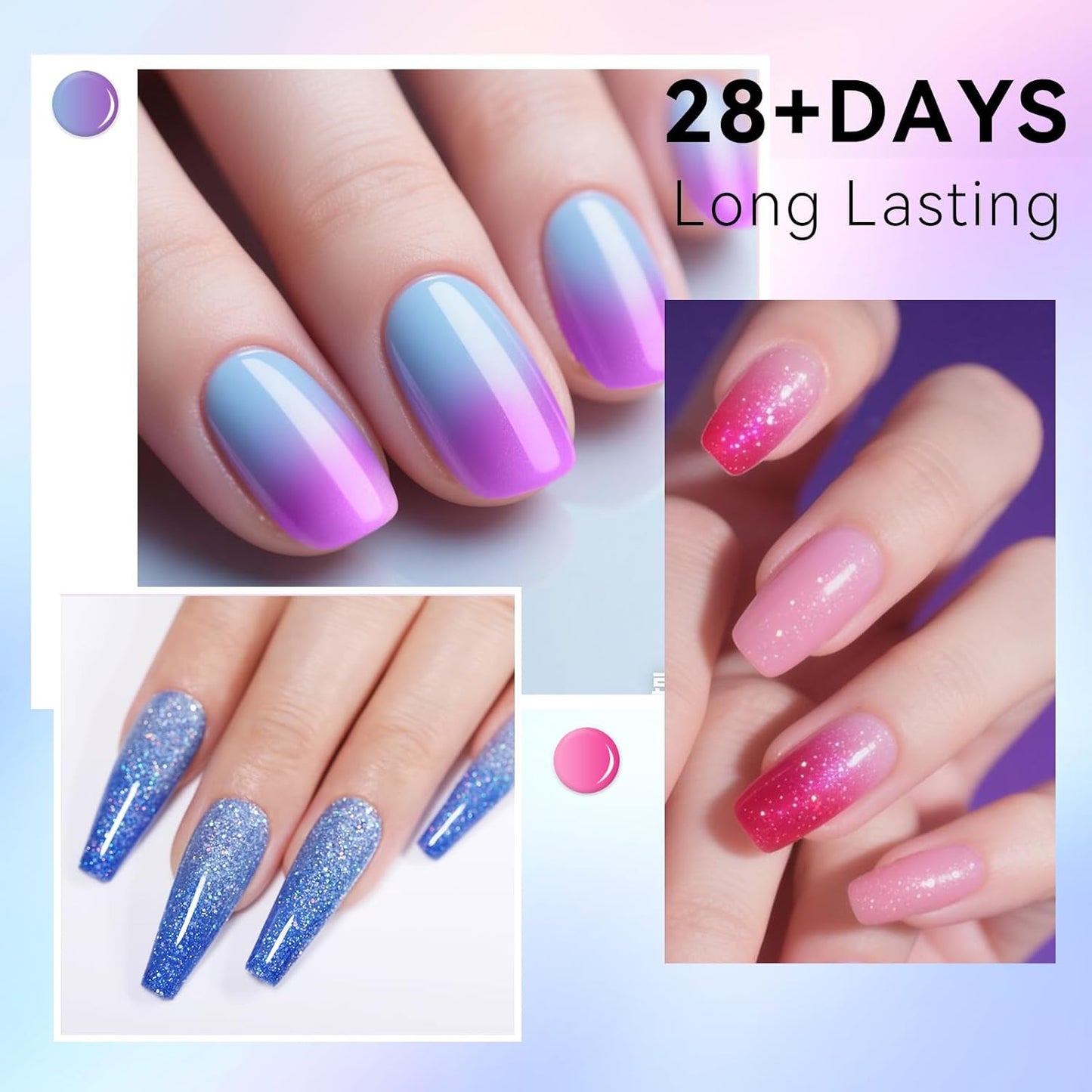 Born Pretty Color Changing Gel Nail Polish, 6 Colors Glitter Temperature Change Gel Polish Red Hot Pink Blue Long Lasting Nail Polish U V Set for Manicure and Nail Art, DIY at Home, Salon-Quality 7ml