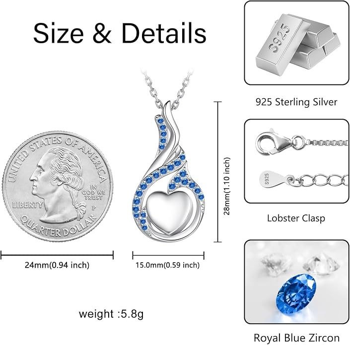 Cremation Jewelry 925 Sterling Silver Teardrop Urn Necklace for Ashes Heart Shape Memorial Keepsake Pendant for Human Ashes for Women Gift