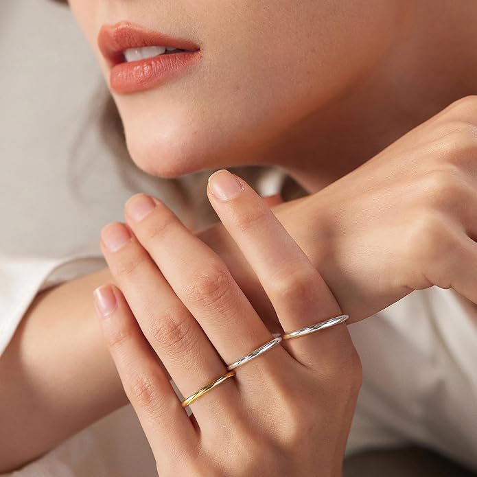 14K Gold filled Detachabie Stackable Rings for Women,Separated Non Tarnish Gold and Silver Rings,Statement Ring Set,Openable sleek Bands Stacking Ring Fashion Jewelry Gift