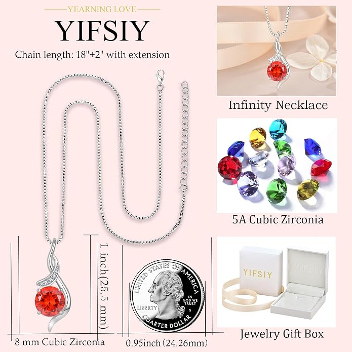 Women‘s Birthstone Pendant Necklace S925 Sterling Silver Imitation Diamond Infinity Necklace Jewelry Gift for Her