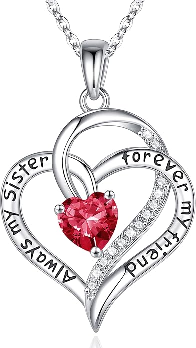 Iefil Gifts for Sister - 925 Sterling Silver Birthstone Necklace Sisters Jewelry