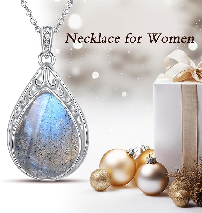 HPQQ Teardrop Necklace 925 Sterling Silver Filigree Gemstone Pendant Necklace Fine Jewelry Birthday Mother's Day Gifts for Women Her Mom
