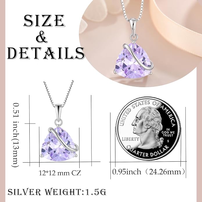 Birthstone Necklace for Women 925 Sterling Silver Triangle cut CZ Halo Pendant Necklaces Infinity Jewelry Gift for Birthday Christmas Mother's Day
