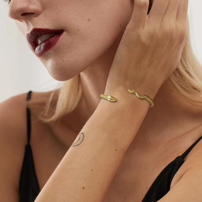 14K Gold Bracelets for Women Snake Cuff Bracelet for Women Open Bangles Bracelets for Women Friendship Gift
