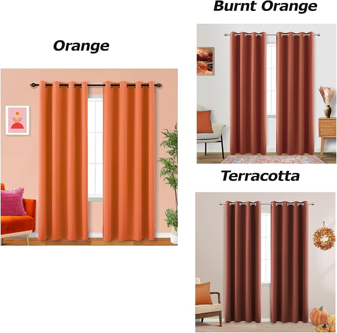 KOUFALL Orange Blackout Curtains 2 Panels, Thermal Insulated Curtains for Bedroom Living Room, Wide 50 x 90 Inch Long