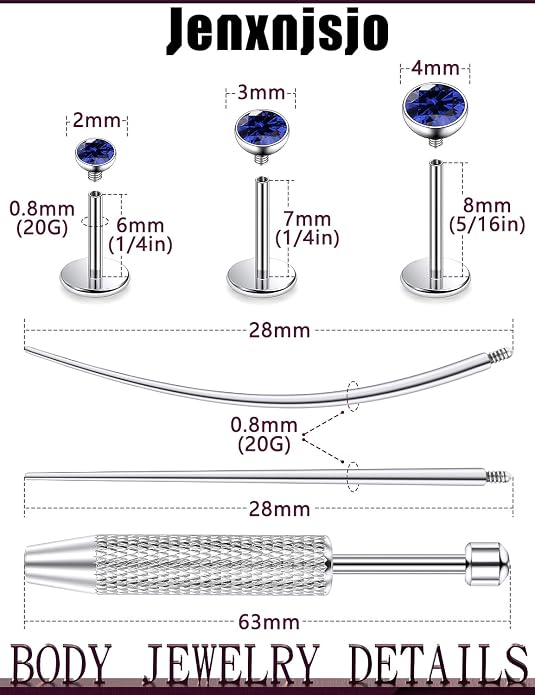 Jenxnjsjo F136 Titanium 20/18/16g Earrings Nose Lip Rings Studs Labret Medusa Tragus Helix Conch Cartilage Piercing Jewelry for Women