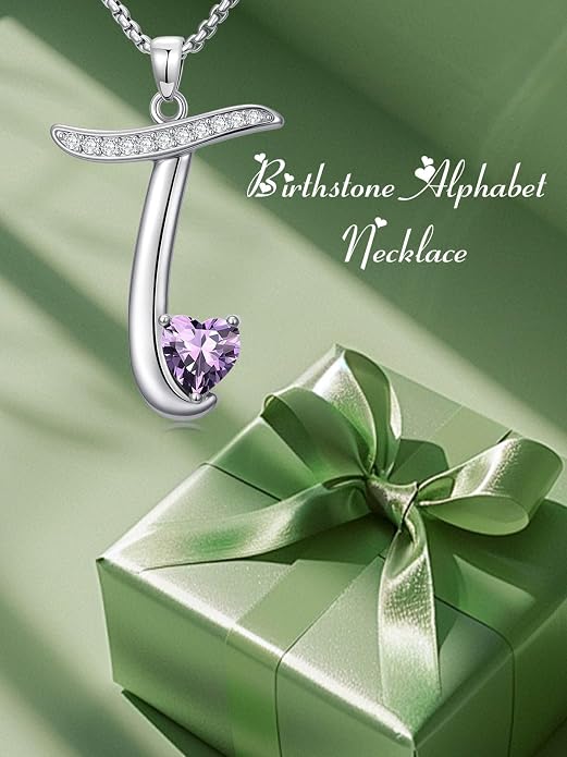 Birthday Gifts for Women Alphabet A to Z Initial Birthstone Pendant Necklaces for Women - 18k White Gold Plated Personalized Name Jewelry Anniversary Graduation Gifts for Wife Her Daughter Girlfriend(with Gift Box)