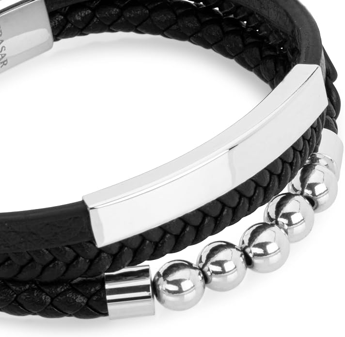 SERASAR Premium Leather Bracelet Men | Stainless Steel Magnetic Clasp | Three Colors | Jewelry Box Included