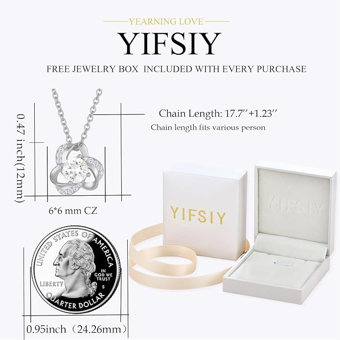 18K Gold Plated Love Knot Necklace for Women, 925 Sterling Silver Round cut Birthstone Pendant Necklace With Chain Lucky Flower Jewelry Gift