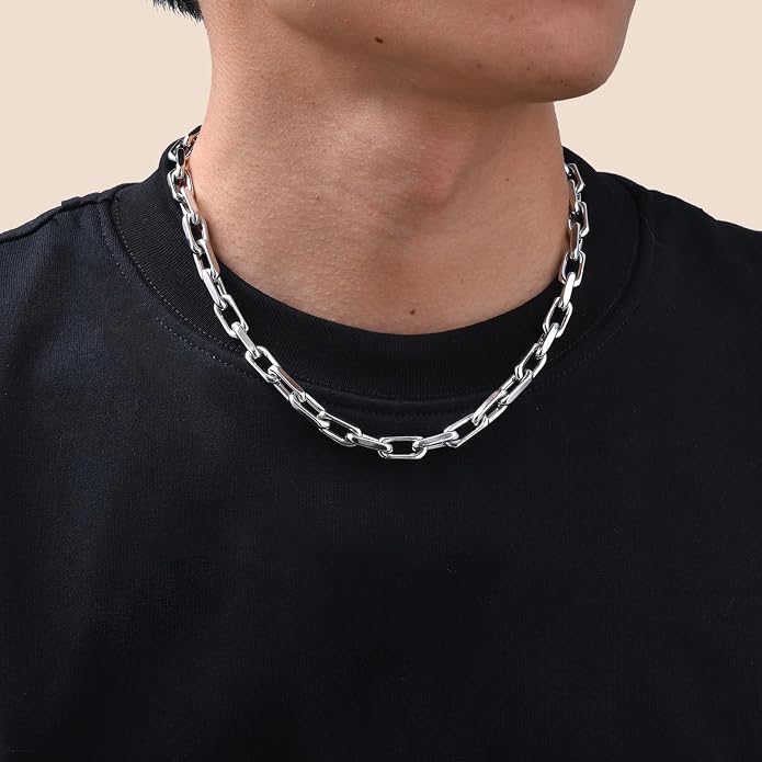 VNOX Paperclip Necklace for Men Women, 4.5/6.5/7mm Solid Diamond-Cut Chunky Stainless Steel Anchor Link Chain Mens Necklaces Jewelry Gifts, 18/20/22/24 Inchs