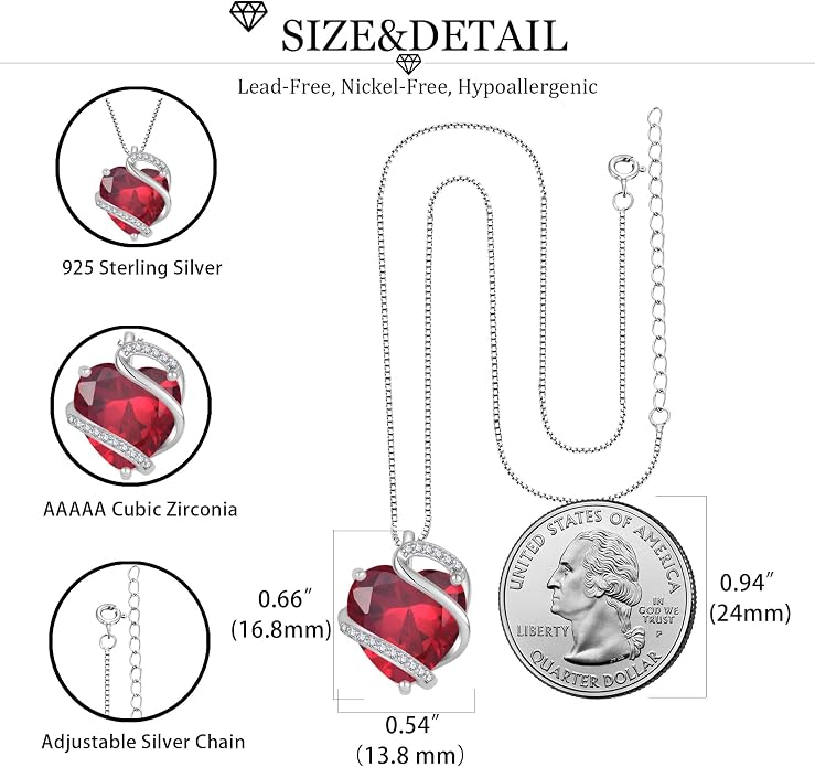 Heart Necklace for Women 925 Sterling Silver Infinity Love Heart Birthstone Necklace Pendant Hypoallergenic Jewelry for Women