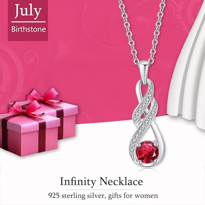 Birthstone Necklaces for Women 925 Sterling Silver Infinity Pendant Created Gemstone Jewelry for Her, 16"+2"