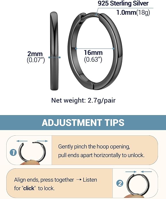 PROSTEEL Hoop Earrings for Women, Huggie Hoop with 925 Sterling Silver Post, 8/10/12/14/16/18/20mm Small Huggie Hoops, 14K Gold Plated/Silver/Black/Rose Gold Hypoallergenic Earrings Jewelry