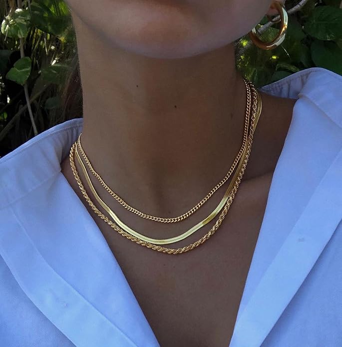 DEARMAY 14K Gold Plated Herringbone Necklaces for Women, Dainty Gold Snake Choker Chain Non Tarnish Trendy Simple Thin & Chunky Options Neckalce 1.5/3/5/6/8mm Chain Jewelry for Gifts