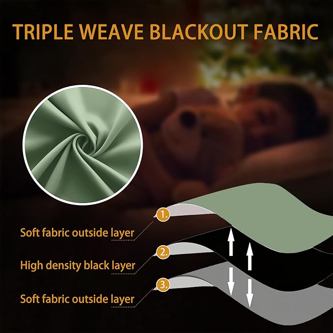 KOUFALL 54 Inch Curtains Length,Short Blackout Thermal Insulated RV Curtains for Camper Windows Bathroom,2 Panels Set,Sage Green