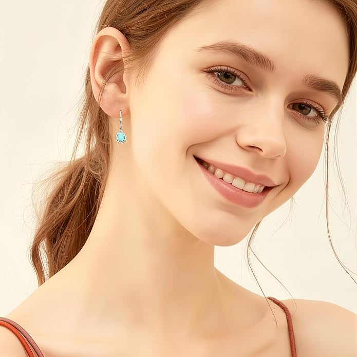 Larimar Dangle Earrings, 925 Sterling Silver Gemstone Larimar Drop Earrings for Women