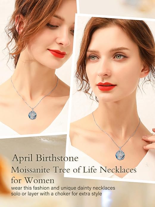 TOUPOP Tree of Life Birthstone Necklace Sterling Silver Pendant Birthstone Necklaces with Blue Crystal Anniversary Birthday Jewelry for Women Mom Wife Her
