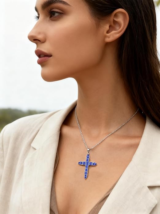 STARCHENIE 925 Sterling Silver Cross Necklace for Women Birthstone Jewelry | 925 Sterling Silver Crucifix Pendant, Birthstone Jewelry, Christian Religious Gift for Her