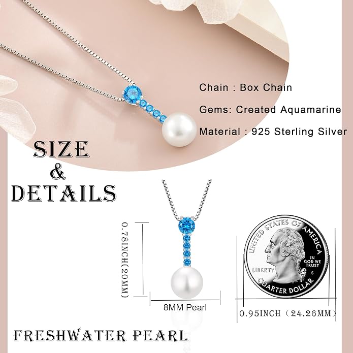 Pearl Necklace for Women, 925 Sterling Silver Dainty Round Freshwater Pearl with 5A Zircon Pendant Ideal Birthstone Jewelry Gifts for Her