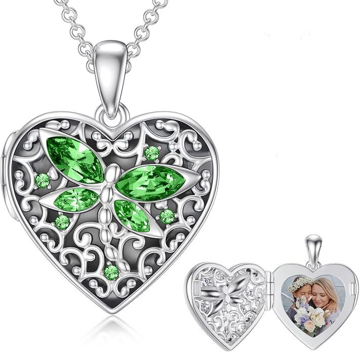 Dorunmo Personalized Locket Necklace 925 Sterling Silver that Holds Pictures Butterfly Birthstone Photo Heart Locket Custom Jewelry Congratulations New Beginnings New Job Gifts for Women