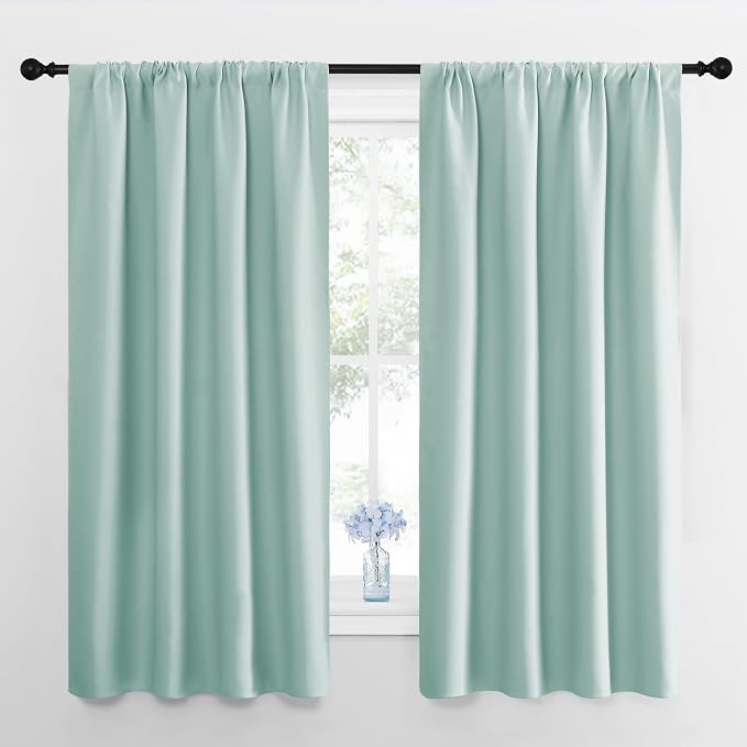 NICETOWN Bedroom Curtains Blackout Draperies, Aqua Blue, 1 Pair, 34-inch W x 63-inch L, Home Decorations Thermal Insulated Solid Pole Top Blackout Drapes for Living Room