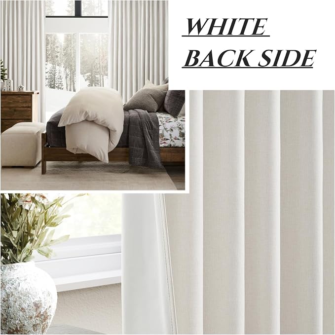 QJmydeco Birch Lush Decor Curtains for 104-106 Inch Windows 2 Panel Sets, 104 Inch Tall Curtain for Bedroom Black Out, Linen Drapes Back Tab Rod Pocket Custom Length (W50 x L104)