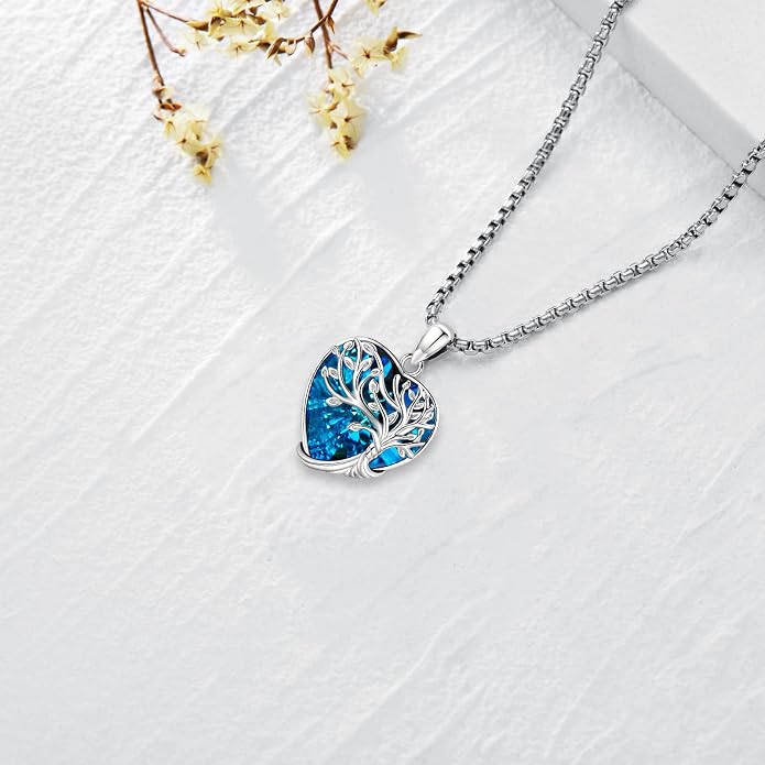Jewelry Gifts - Tree of Life Necklace Sterling Silver Abalone Shell/Opal/Moonstone/Black Onyx/Turquoise/Malachite/Crystal Family Tree of Life Jewelry for Women Men