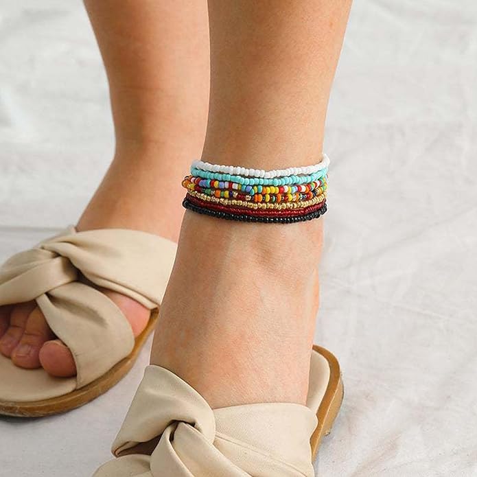 Anklet Bracelets for Women Boho Beaded Layered Ankle Bracelets Stack Summer Beach Waterproof Jewelry