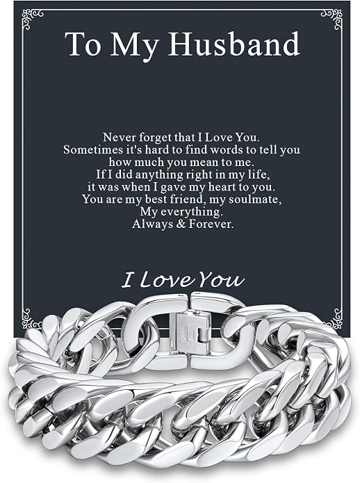 Supcare Unique Anniversary Birthday Valentines Fathers Day Stainless Steel Cuban Link Bracelets for Men Him, To My Man Dad Husband Love Always Remember Wrist Chain Bracelet Jewelry Gifts
