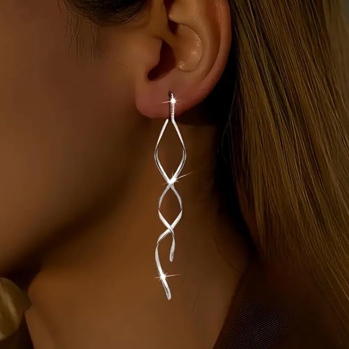 925 Sterling Silver Dainty Hard Wire Threader Dangle Earrings for Women 14k Gold Plated Tassel Threader Pull Through Long Half Hoop Earring Wedding Bridal Birthday Jewelry Gifts