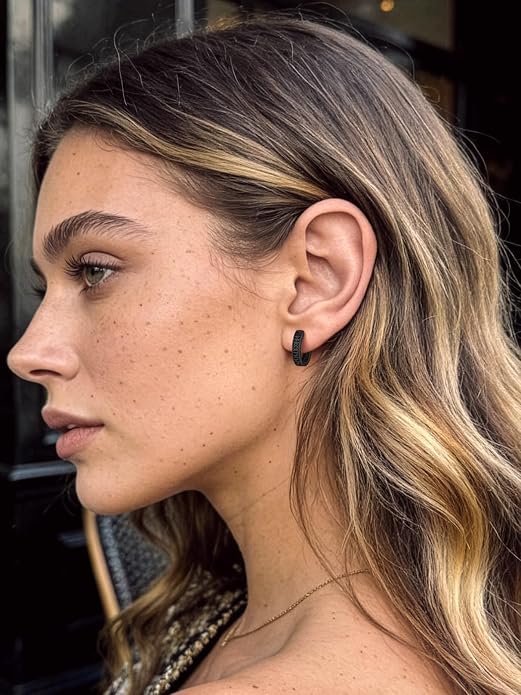 Bandmax 925 Sterling Silver Black Huggie Hoop Earrings 10mm Small Hypoallergenic Cartilage Piercing Jewelry for Women Men Gift