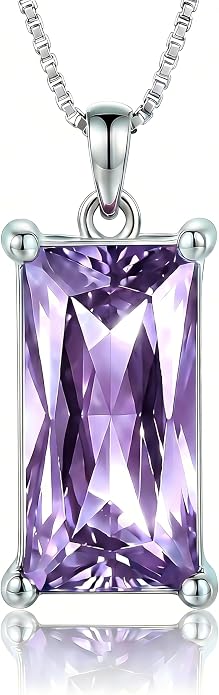 8mm x 16mm Square Birthstone Pendant Necklace – Fashion charming Sterling Silver Gift for women