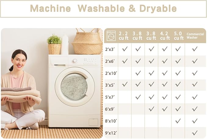 Srugn Washable Area Rug for Living, Bedroom & Dining Room, Ultra Soft Faux Wool Retro Large Carpet, Non-Slip/Shedding Low Pile Vintage Print for Home Office Decor, Beige Ivory Cream Brown Camel, 5x7