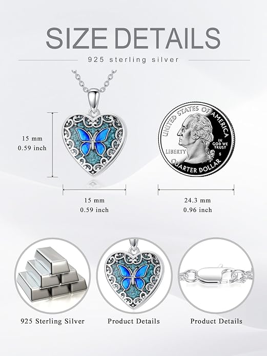 Dorunmo Personalized Locket Necklace 925 Sterling Silver that Holds Pictures Butterfly Birthstone Photo Heart Locket Custom Jewelry Congratulations New Beginnings New Job Gifts for Women
