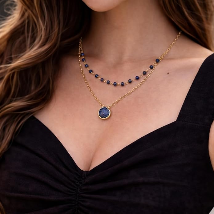 Layering Necklace for Women, Premium Layered Gold Healing Crytsal Necklaces - Tarnish Free 18K Gold Vermeil Certified S925 Classic Stack Necklace Gold Jewelry for Women - Mothers Day Gifts for Mom Wife