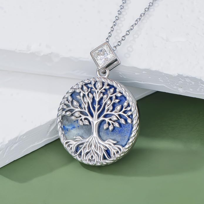 Tree of Life Moissanite Necklace, 925 Sterling Silver 0.5 Carat Moissanite Abalone Shell/Opal/Black Onyx/Turquoise/Malachite/Tiger Eye Stone Tree of Life Pendant Necklaces Jewelry Gift for Women Mom