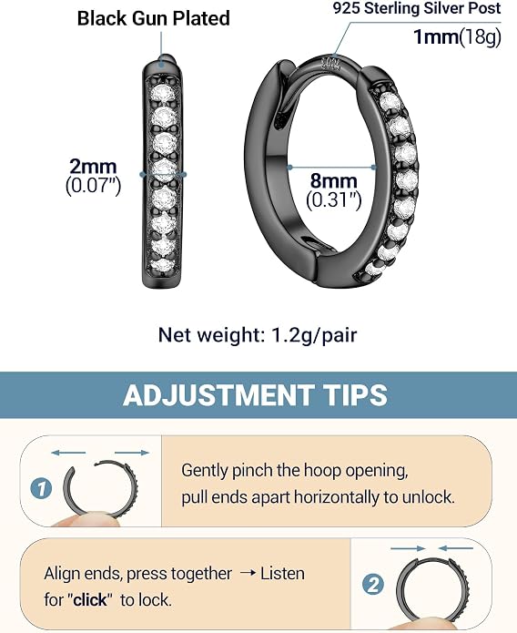 PROSTEEL Hoop Earrings for Women, Huggie Hoop with 925 Sterling Silver Post, 8/10/12/14/16/18/20mm Small Huggie Hoops, 14K Gold Plated/Silver/Black/Rose Gold Hypoallergenic Earrings Jewelry