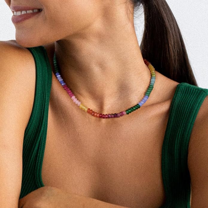 KELORIS PATH Beaded Necklace for Women, Colorful Gemstone Boho Bead Choker for Beach, Trendy Summer Natural Stone Jewelry Gifts