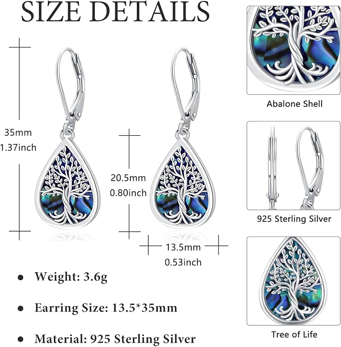 925 Sterling Silver Earrings Tree of Life/Cat/Animal/Turquoise/Moonstone Dangle Drop Earrings for Women Leverback Earring Hypoallergenic Jewelry Gifts