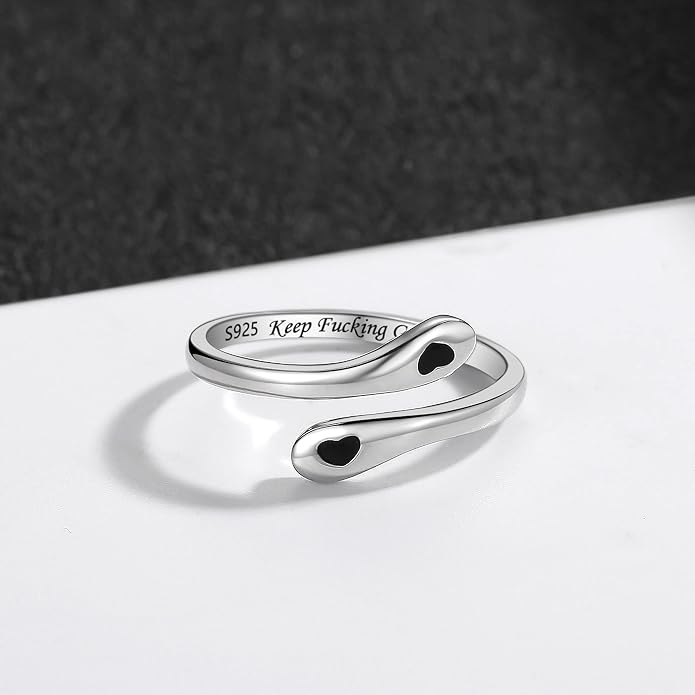 ZOEXUE 925 Sterling Silver Inspirational Jewelry Rings Adjustable Ring Personality Encouragement Gift for Teens Women