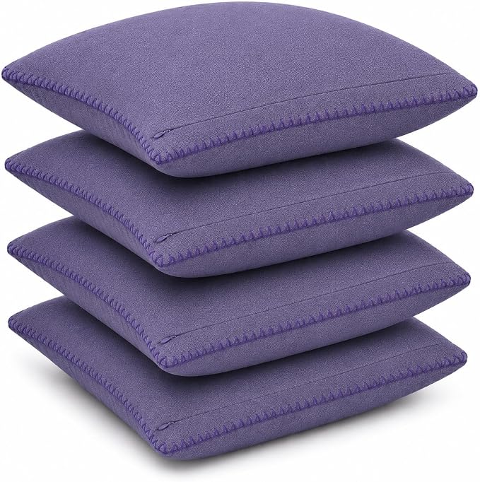 LFH Home Lavender Cotton Rich Throw Pillow Covers 18x18 Set of 4, Decorative Cushion Covers with Blanket Stitch Edge, Farmhouse Accent Pillow Cases for Sofa Couch Bed Living Room, 18 x 18 Inch