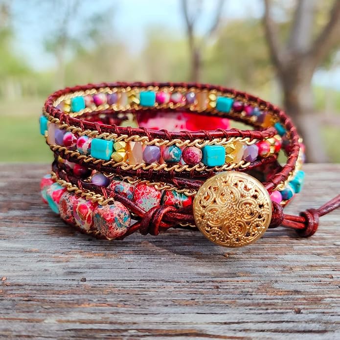 YGLINE Natural Stone Bracelet 3 Wraps Bracelet Handmade Boho Bracelet for Women Bracelet