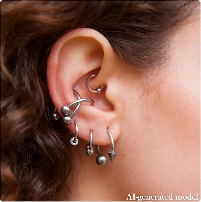 20G-00G Septum Rings horseshoes Nose Rings Hoops 316L Surgical Steel Snake Bites Lip Nipple Ring Cartilage Tragus Helix Rook Conch Daith Earrings Pa Piercing Jewelry for Women Men