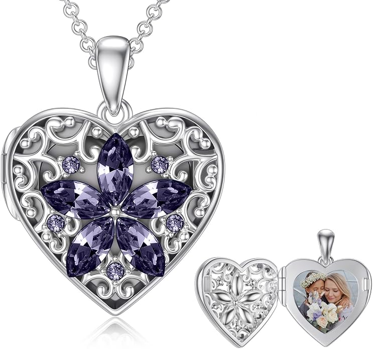 Dorunmo Personalized Locket Necklace 925 Sterling Silver that Holds Pictures Butterfly Birthstone Photo Heart Locket Custom Jewelry Congratulations New Beginnings New Job Gifts for Women