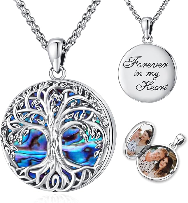 Jewelry Gifts - Tree of Life Necklace Sterling Silver Abalone Shell/Opal/Moonstone/Black Onyx/Turquoise/Malachite/Crystal Family Tree of Life Jewelry for Women Men