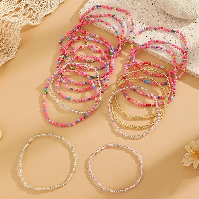 Fuqimanman2020 18Pcs Boho Stackable Beaded Bracelets for Women Colorful Handmade Multilayered Rice Beads Anklets Set Summer Beach Bohemian Jewelry Gift