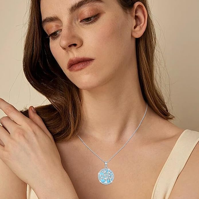 Aniu Tree of Life Necklace for Women, 925 Sterling Silver Mother of Pearl Family Palm Tree Charm Pendant Jewelry for Birthday Christmas Gift
