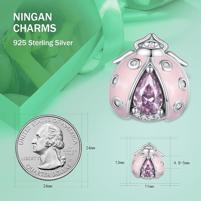 NINGAN 925 Sterling Silver Charm Golden Love Charm Buckle Safety Chain Travel Bead Firefly Dragonfly Pendant, Suitable for Women Bracelet and Necklace as Gift from Mom and Friends