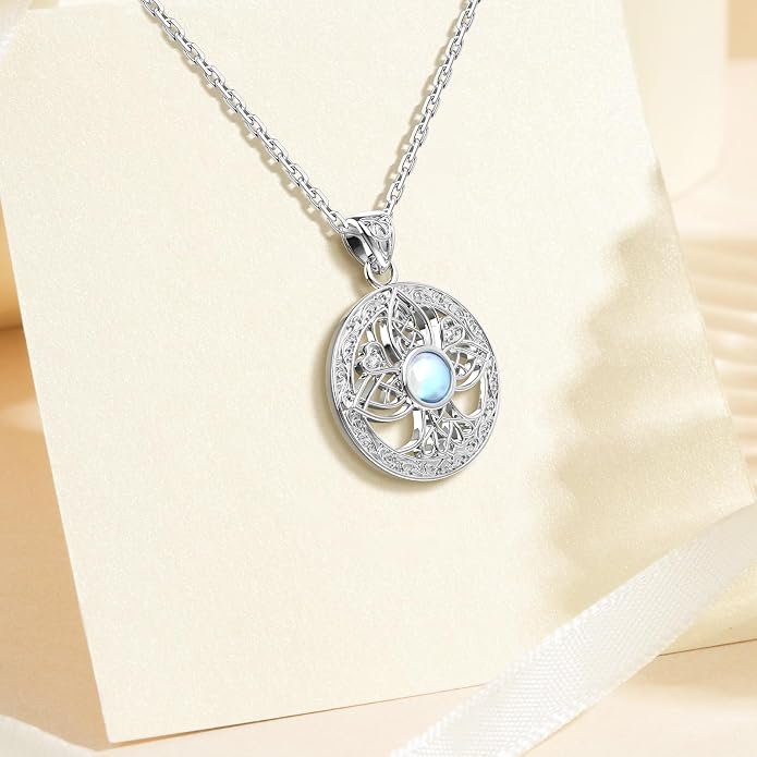 Birthstone Tree of Life Necklace for Women: 925 Sterling Silver Celtic Knot Pendant, Family Jewelry Gift for Mom Daughter Birthday Mother’s Day